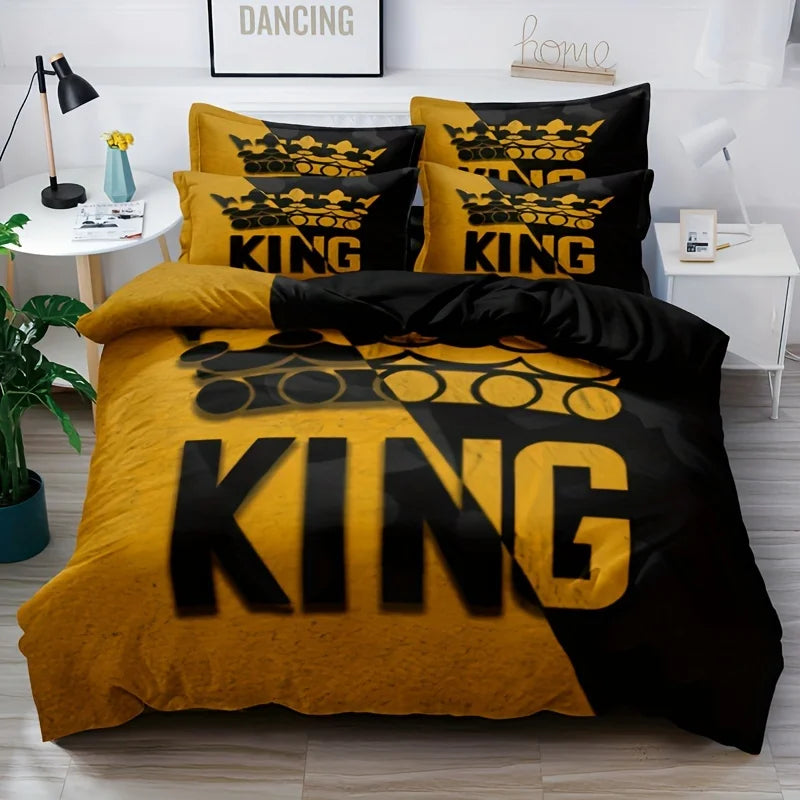 Yellow And Black King Pattern Duvet Cover Set Soft And Comfortable Bedding