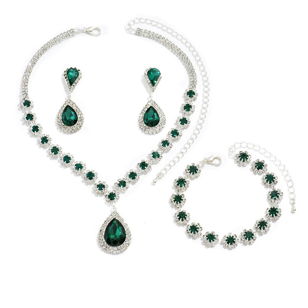 Fashion Bridal Jewelry Suit Necklace Ear Stud Bracelet Three-piece Set