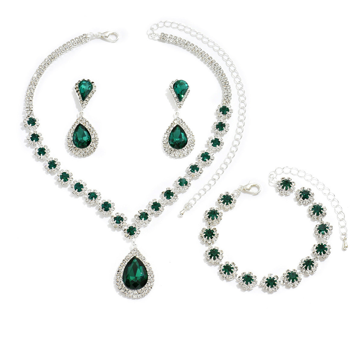 Fashion Bridal Jewelry Suit Necklace Ear Stud Bracelet Three-piece Set