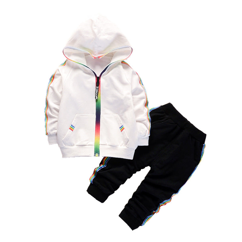 trendy spring and autumn sports model 1-4 year old baby rainbow zipper long sleeve long pants children's two-piece set