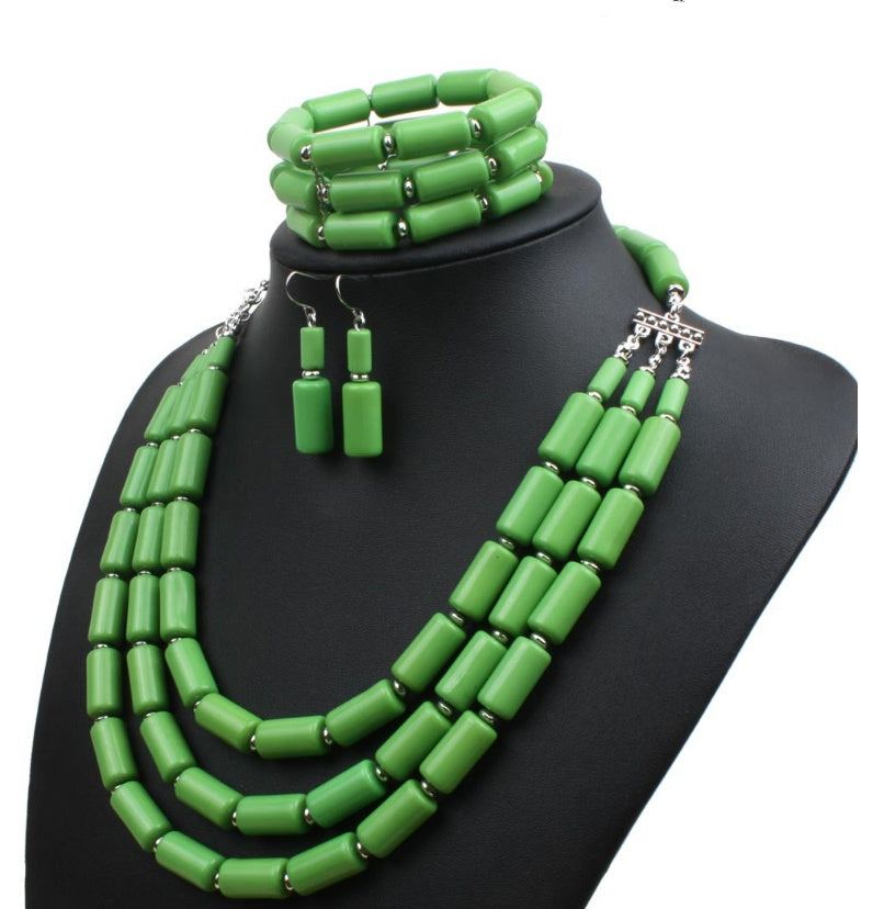 Colorful beaded beaded three-piece multi-layer necklace set
