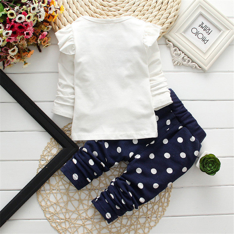 2025 Spring and Autumn Minnie Mouse Print Girls' Suit Cute Polka Dot Two-Piece Set Children's Pull Frame Fabric Long Sleeve Pants