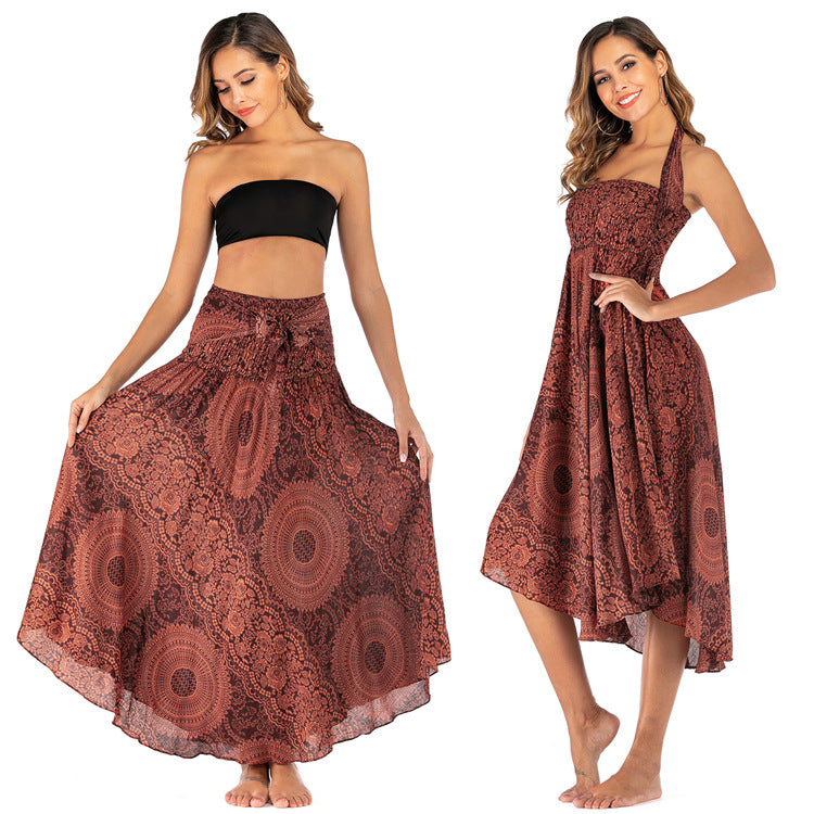 Boho Chic 2-in-1 skirt dress beacht two wear large swing