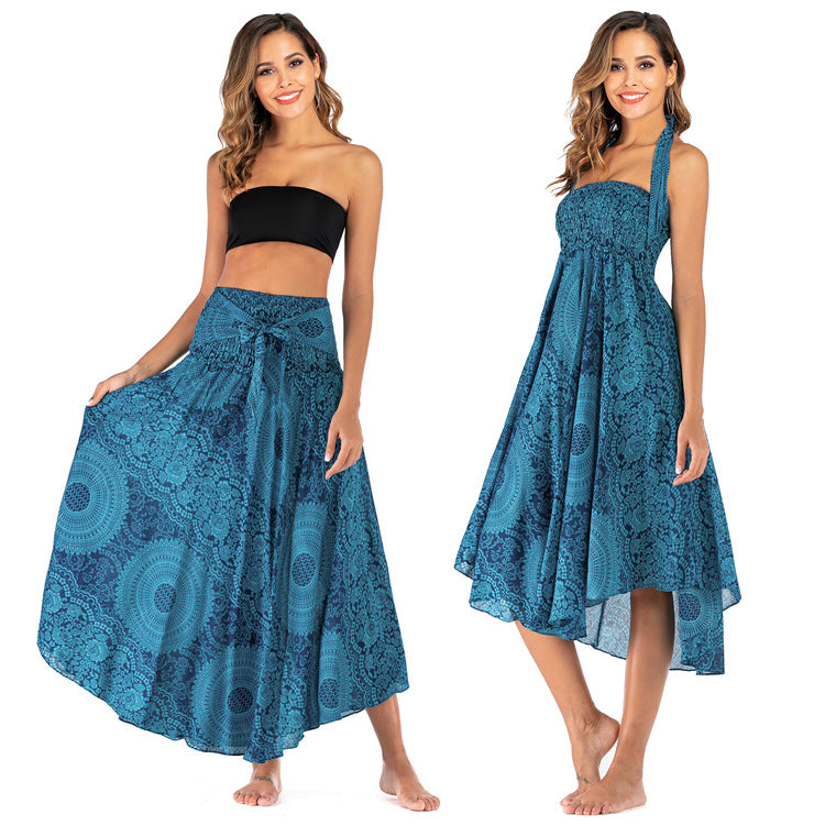 Boho Chic 2-in-1 skirt dress beacht two wear large swing