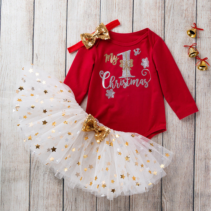 New Long Sleeve Ha Skirt 0-2 Years Old Christmas Baby Holiday Clothes Baby