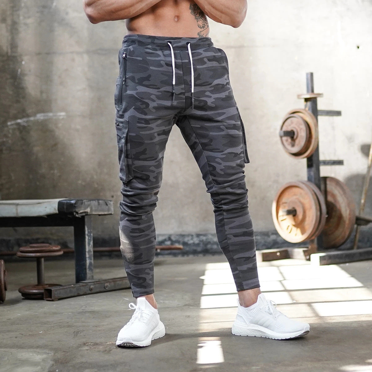 New sports fitness cargo pants men's camouflage fitness trousers, running training