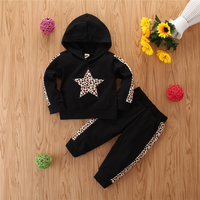 Girls' suits, autumn clothes, small and medium-sized children's hooded long-sleeved