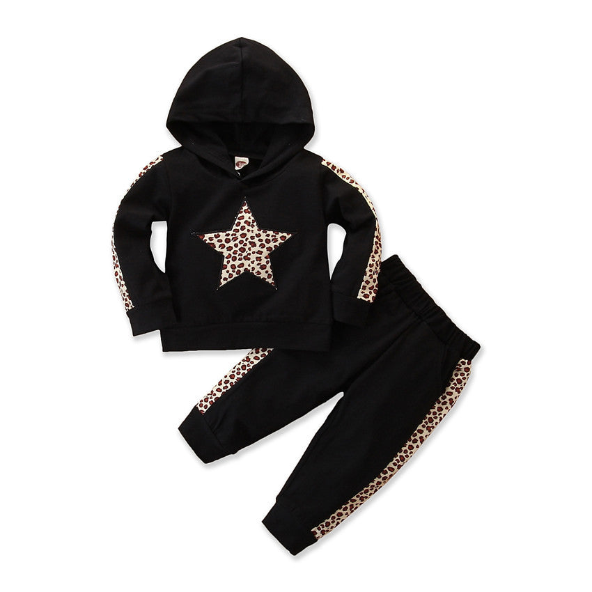 Girls' suits, autumn clothes, small and medium-sized children's hooded long-sleeved