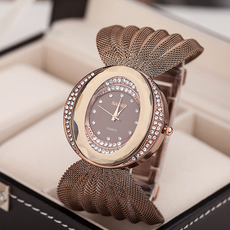 Luxury Gold Mesh Watch - Crystal Embellished Women's Fashion Timepiece