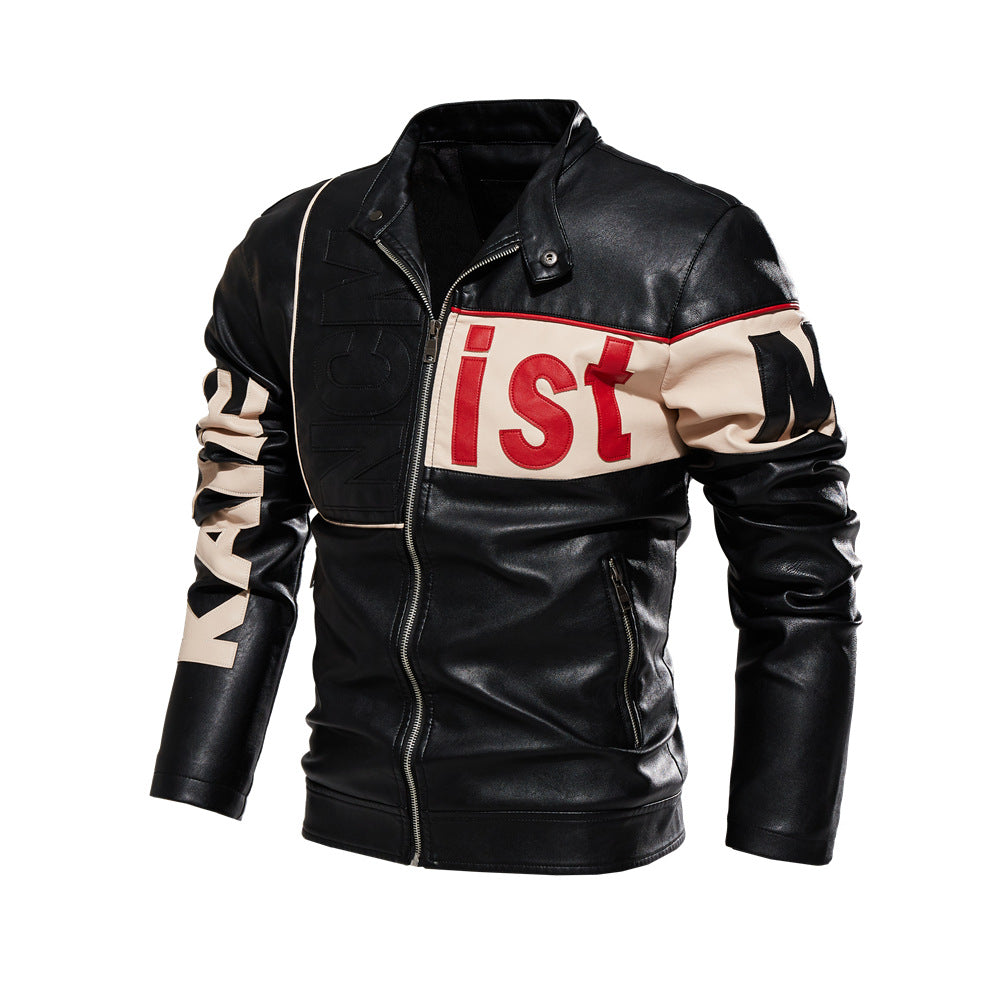 Men's Jacket Men's Trend Biker Uniform Color-Blocked PU