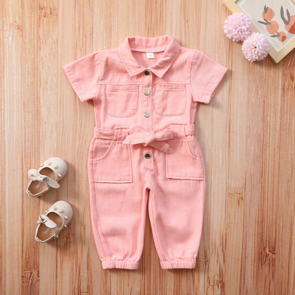 Amazon children's 4-color denim jumpsuit with belt factory price direct sales
