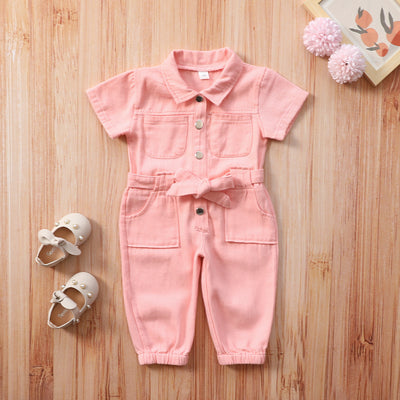 Amazon children's 4-color denim jumpsuit with belt factory price direct sales