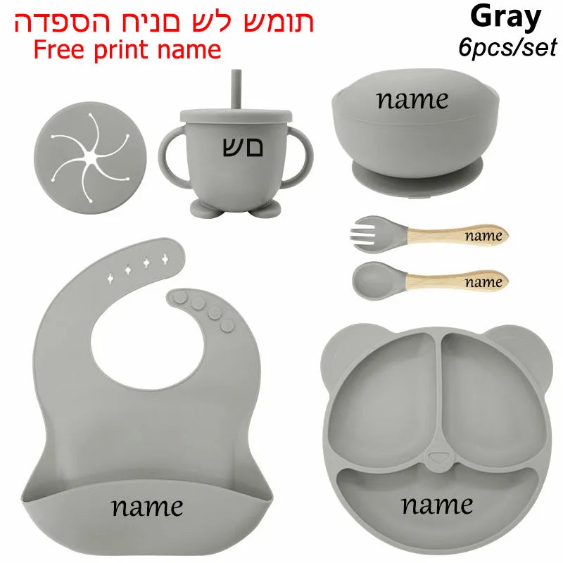 Baby Feeding Plate Sets Suction Bowl Silicone Plate For Kids 6Pcs