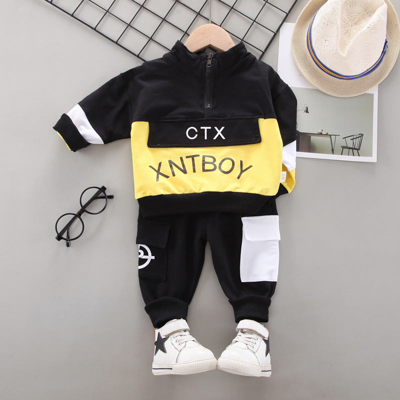 trendy spring and autumn sports model 1-4 year old baby rainbow zipper long sleeve long pants children's two-piece set