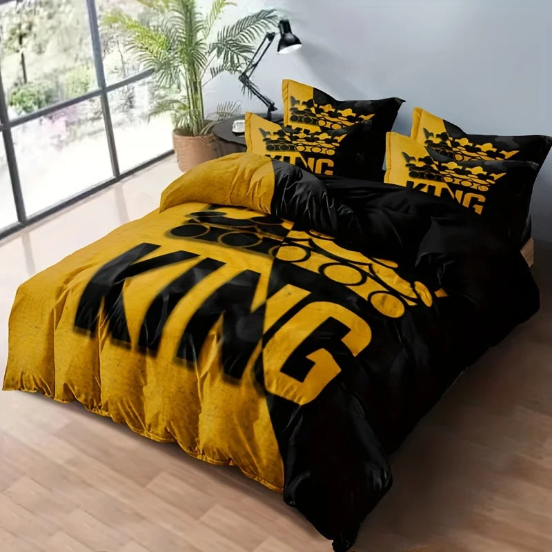 Yellow And Black King Pattern Duvet Cover Set Soft And Comfortable Bedding