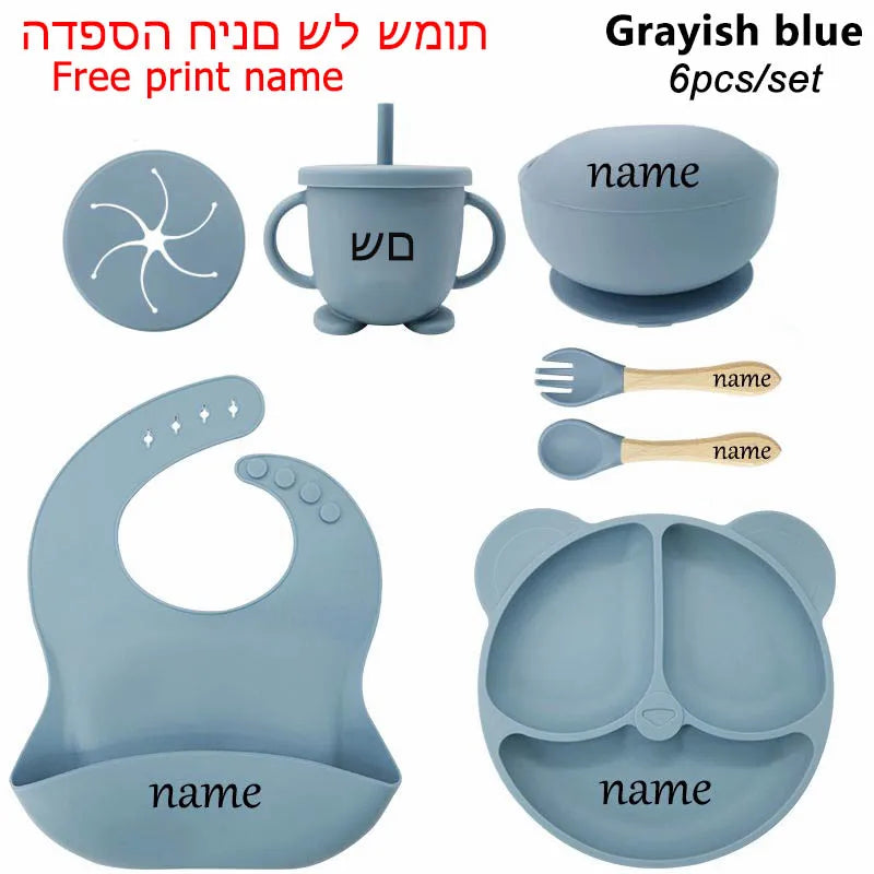 Baby Feeding Plate Sets Suction Bowl Silicone Plate For Kids 6Pcs