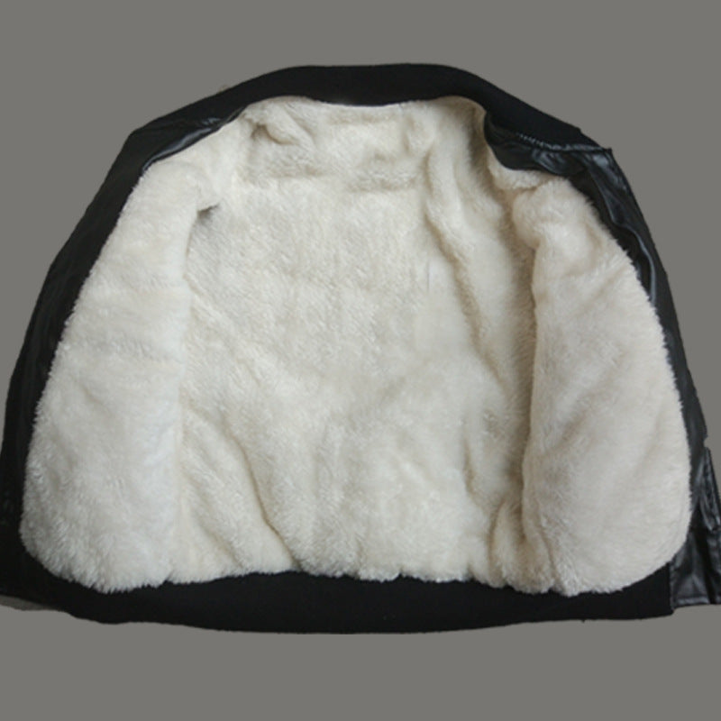Kids Black Leather Jacket  Fleece Lined Winter Coat for Boys