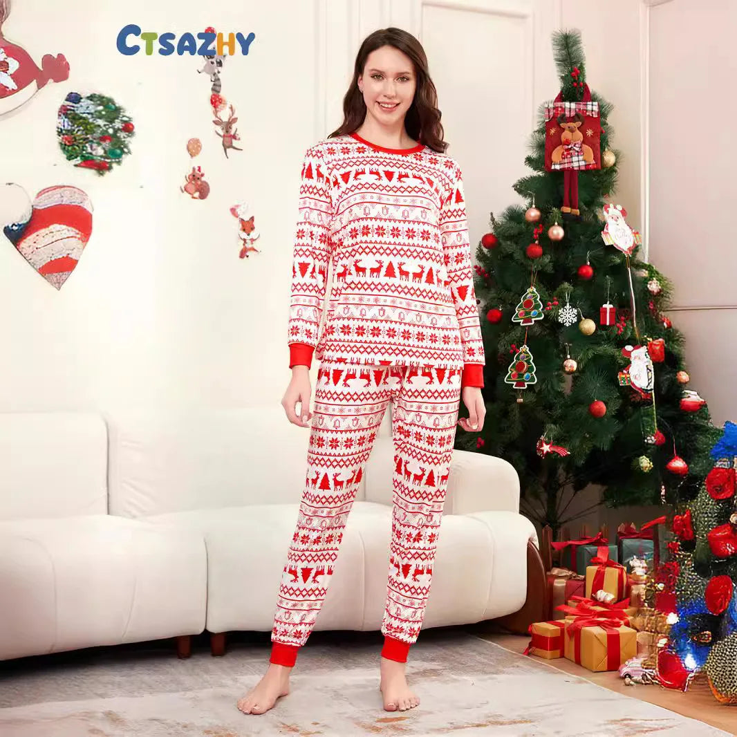 Family Christmas clothing  Elk cartoon round neck 2 pyjamas