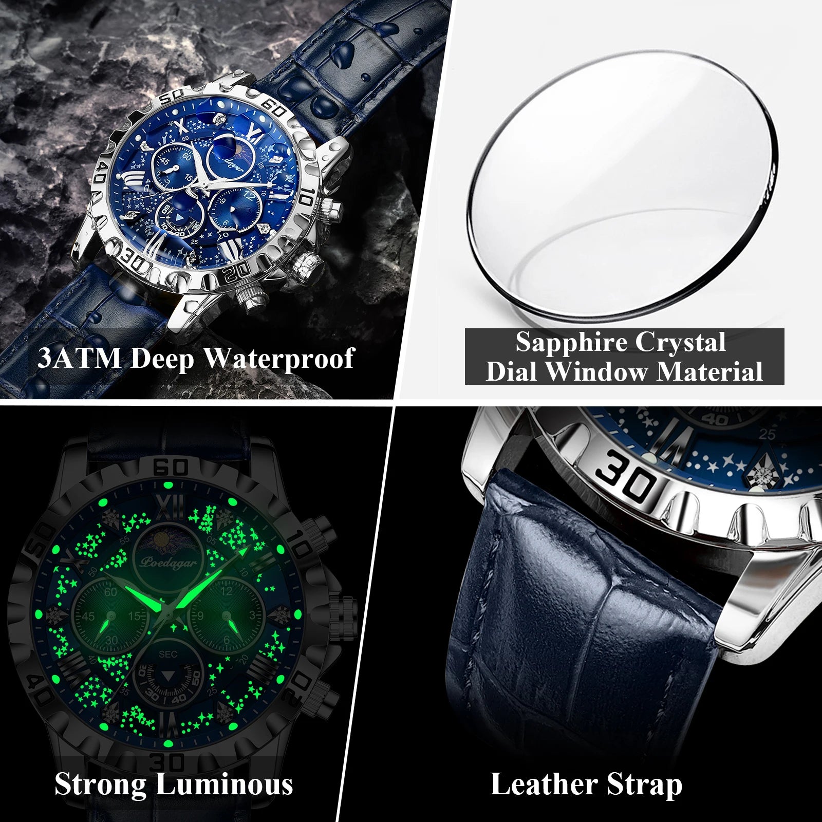 Luxury Man Watch Waterproof Luminous Chronograph Watch  Military High Quality