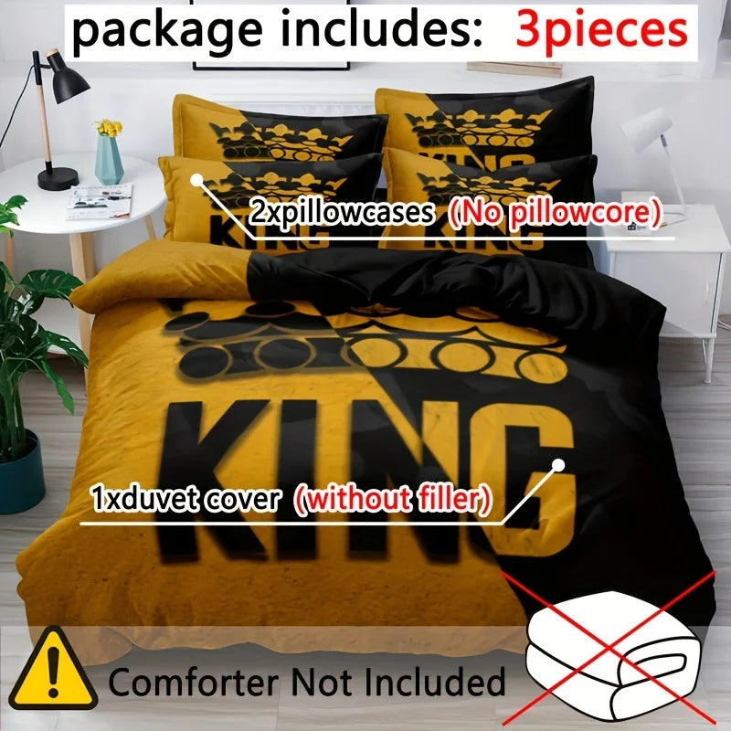 Yellow And Black King Pattern Duvet Cover Set Soft And Comfortable Bedding