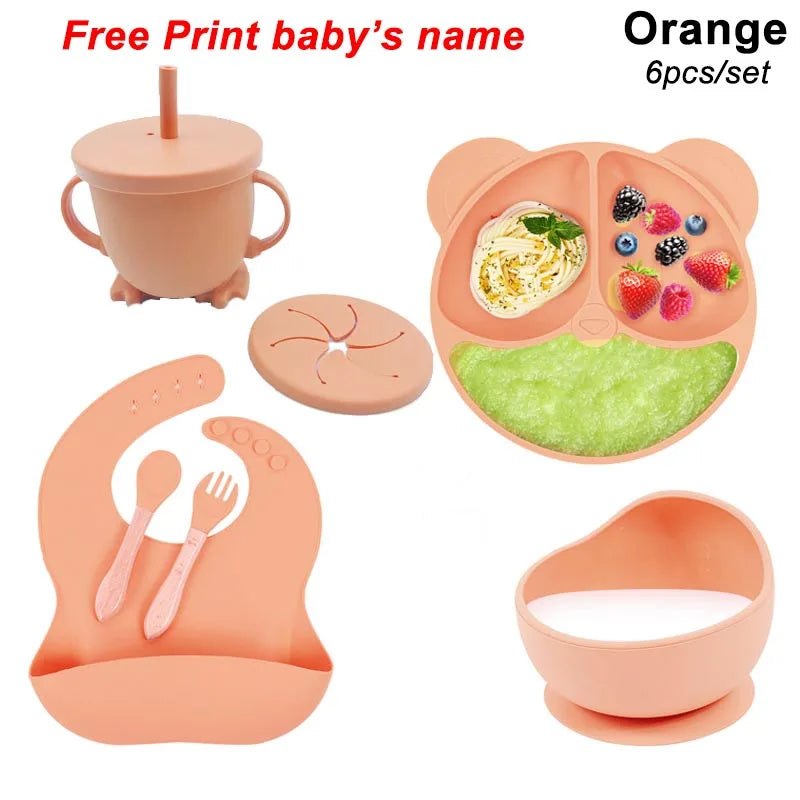 Baby Feeding Plate Sets Suction Bowl Silicone Plate For Kids 6Pcs