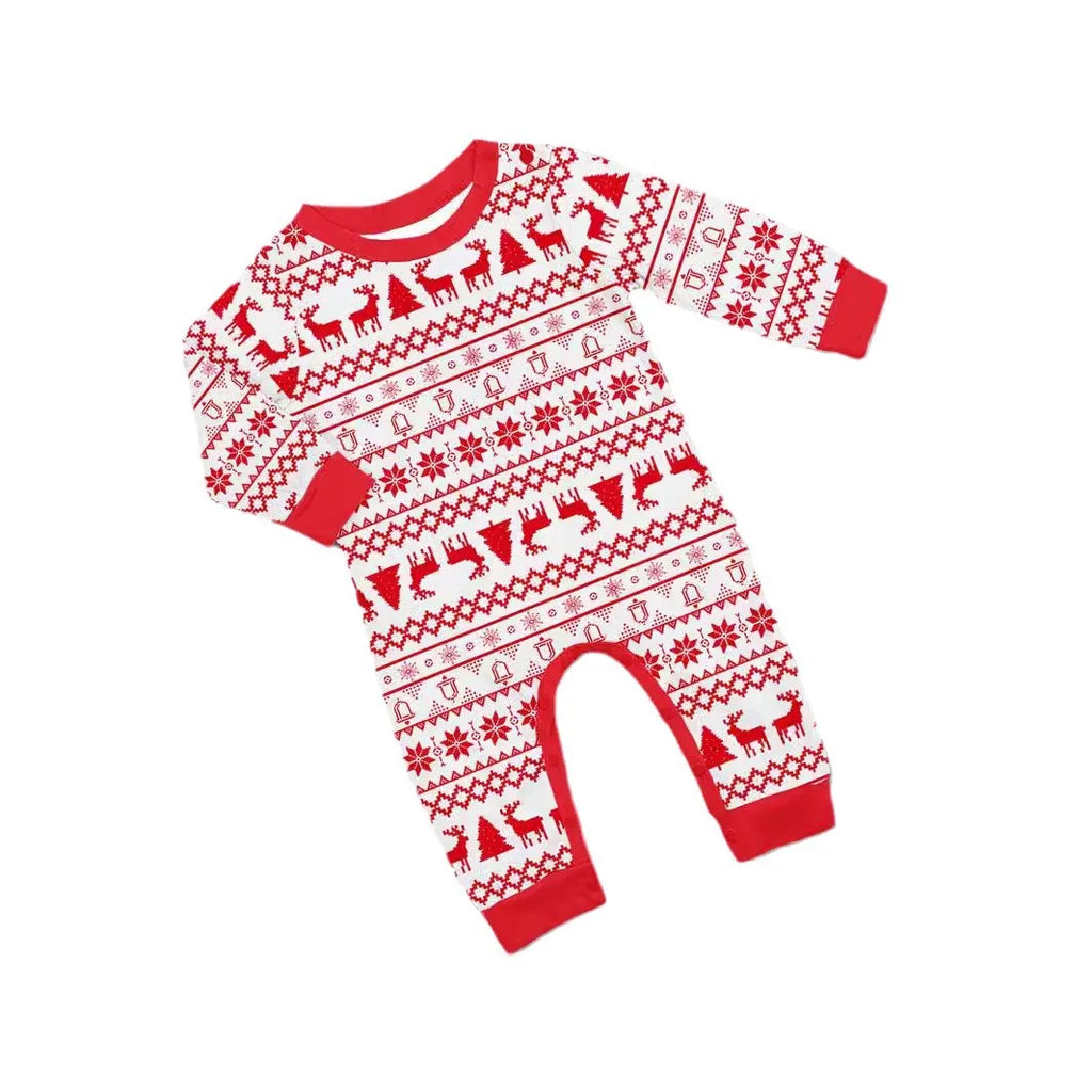 Family Christmas clothing  Elk cartoon round neck 2 pyjamas