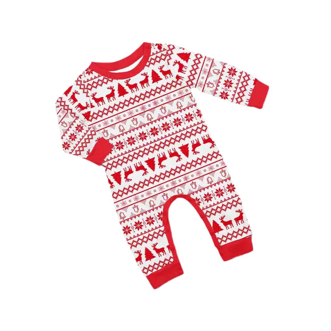 Family Christmas clothing  Elk cartoon round neck 2 pyjamas