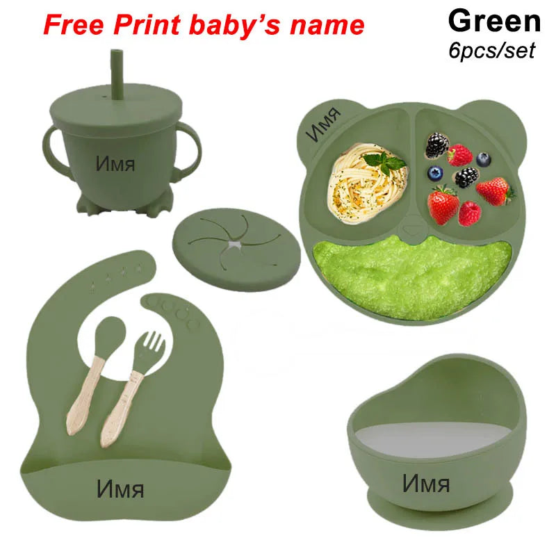 Baby Feeding Plate Sets Suction Bowl Silicone Plate For Kids 6Pcs