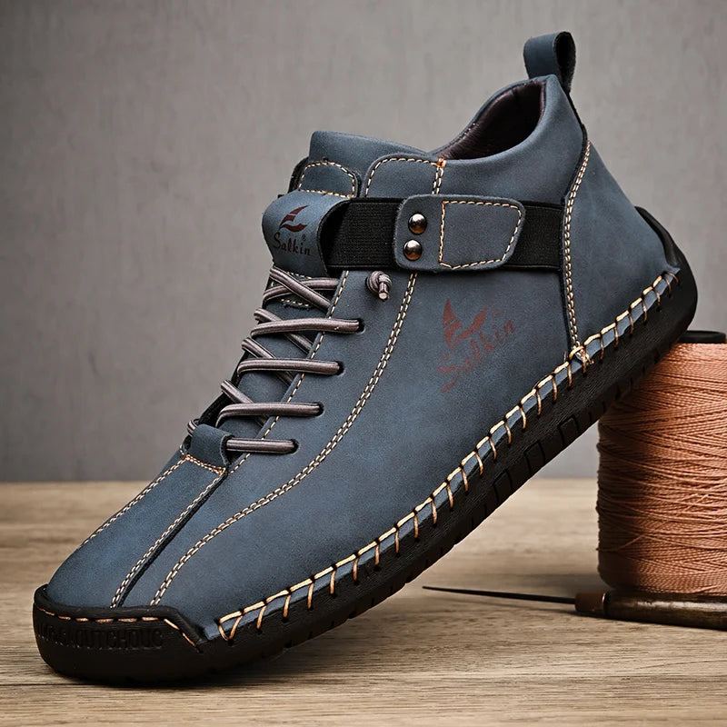 New 2025 Handmade Leather Casual Men Shoes Design Sneakers Man Breathable Leather Shoes Ankle Boots Outdoor Non Slip Walking