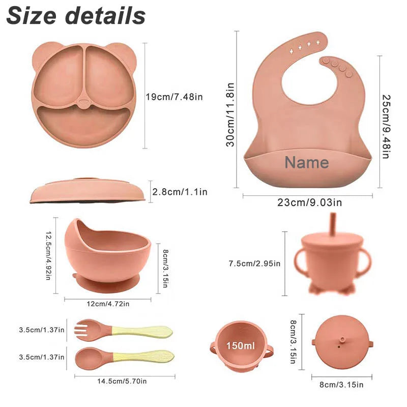 Baby Feeding Plate Sets Suction Bowl Silicone Plate For Kids 6Pcs
