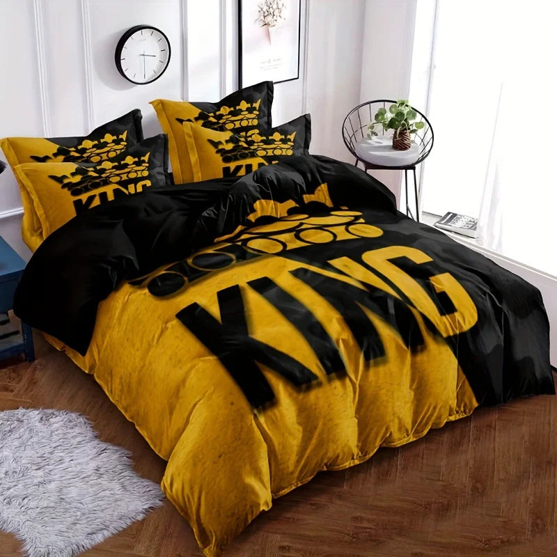 Yellow And Black King Pattern Duvet Cover Set Soft And Comfortable Bedding