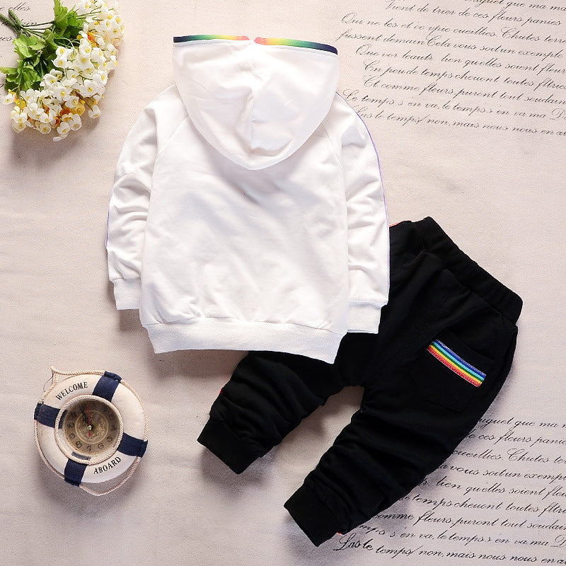 trendy spring and autumn sports model 1-4 year old baby rainbow zipper long sleeve long pants children's two-piece set
