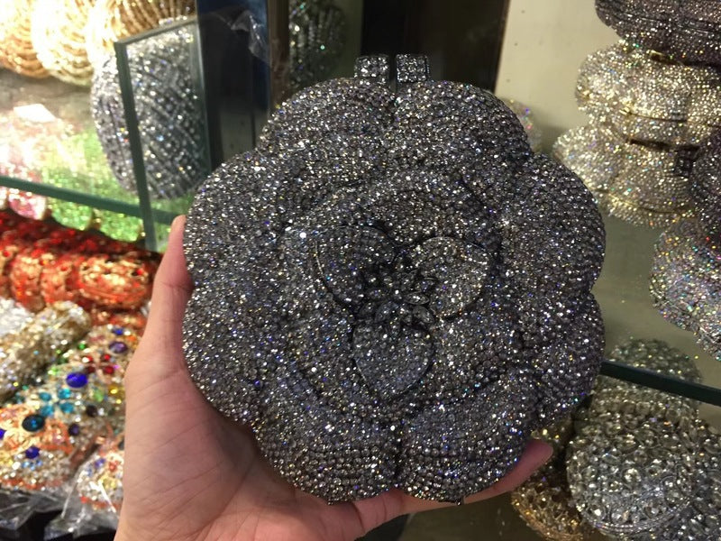 Rhinestone Clutch for Women, Floral Evening Bag