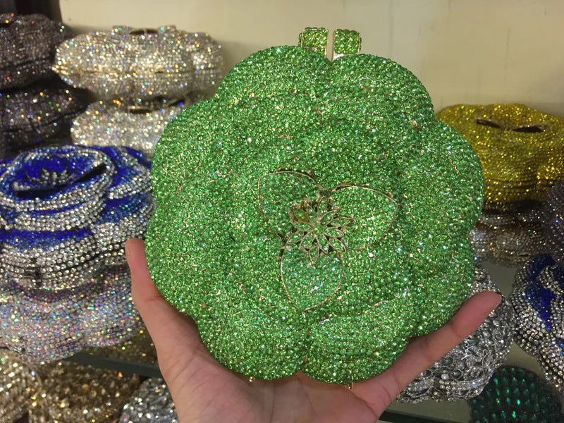Rhinestone Clutch for Women, Floral Evening Bag