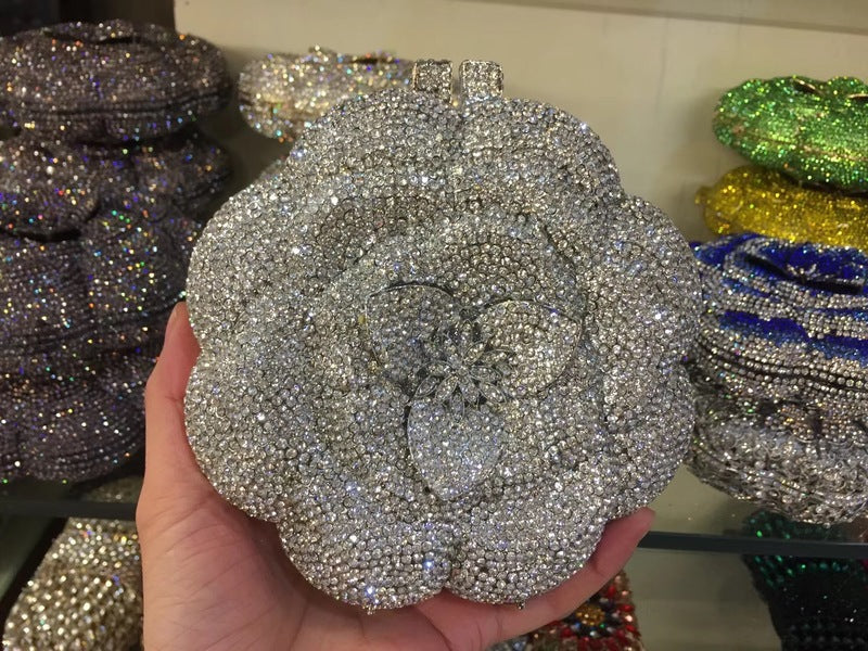 Rhinestone Clutch for Women, Floral Evening Bag
