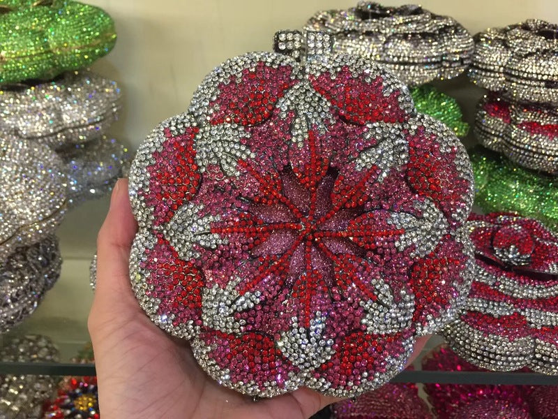 Rhinestone Clutch for Women, Floral Evening Bag