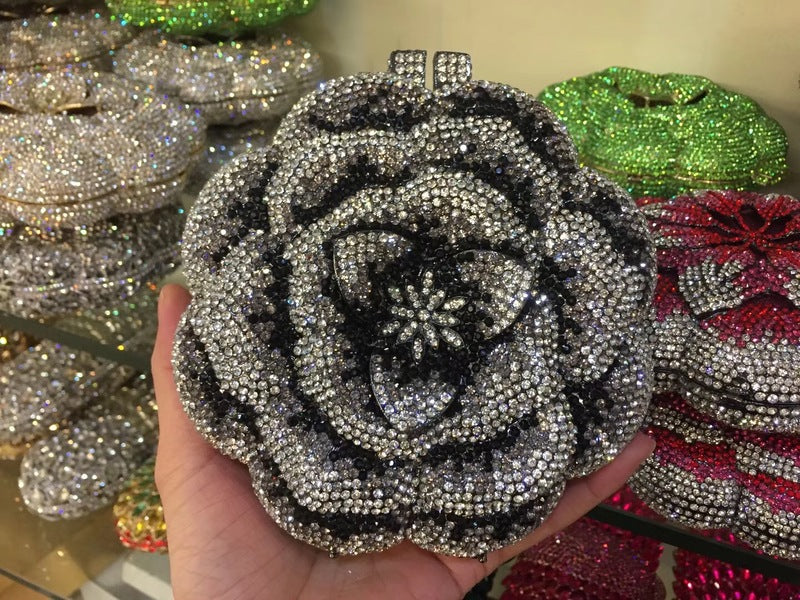 Rhinestone Clutch for Women, Floral Evening Bag