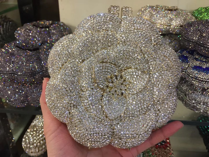 Rhinestone Clutch for Women, Floral Evening Bag