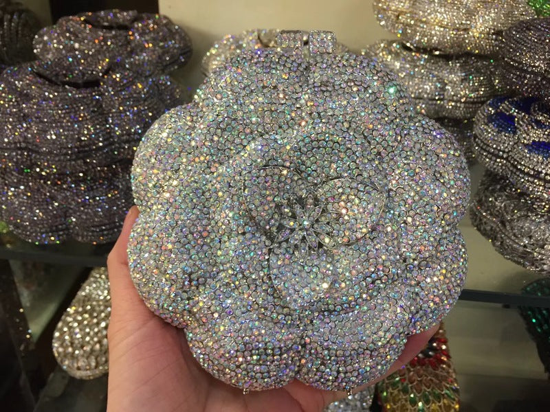 Rhinestone Clutch for Women, Floral Evening Bag