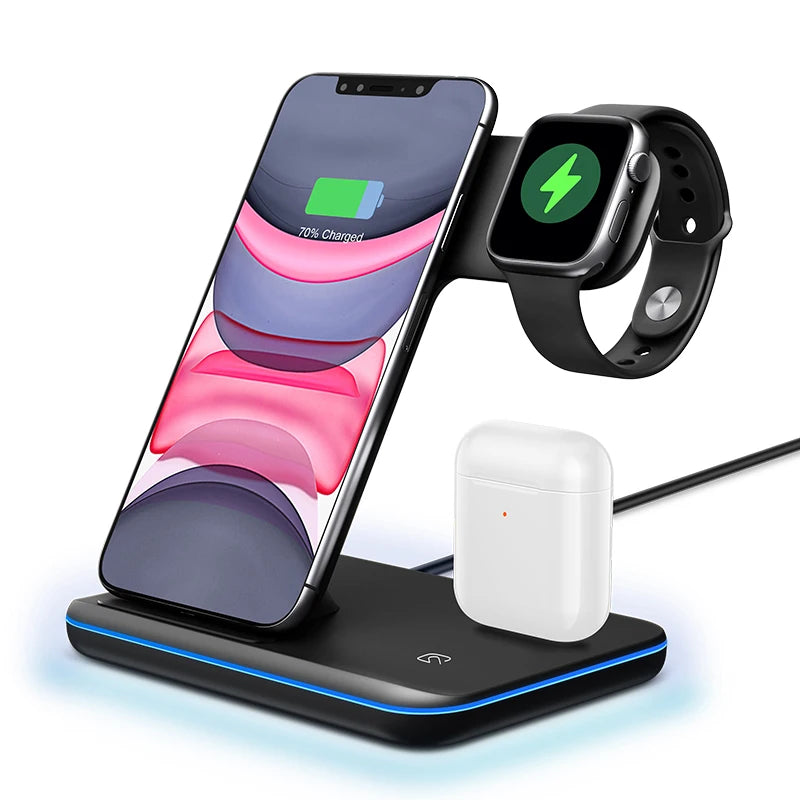 Wireless Phone Charger Stand 3 in 1 Charging 15w for Iphone and Apple Airpods
