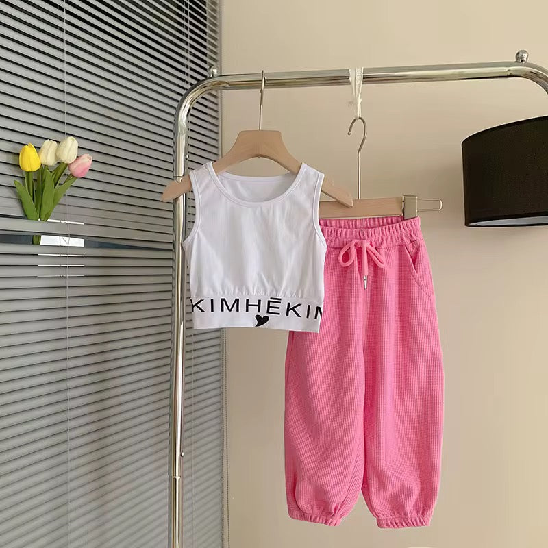 KIMHEKIM Pink Girls Tracksuit Set - Hooded Sweatshirt & Joggers | Kids Fashion