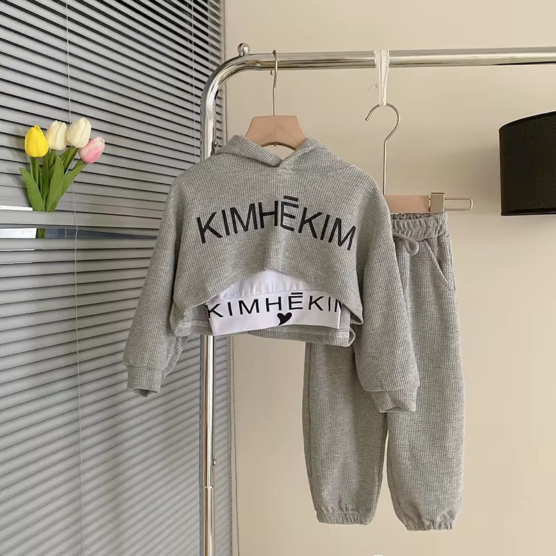 KIMHEKIM Pink Girls Tracksuit Set - Hooded Sweatshirt & Joggers | Kids Fashion