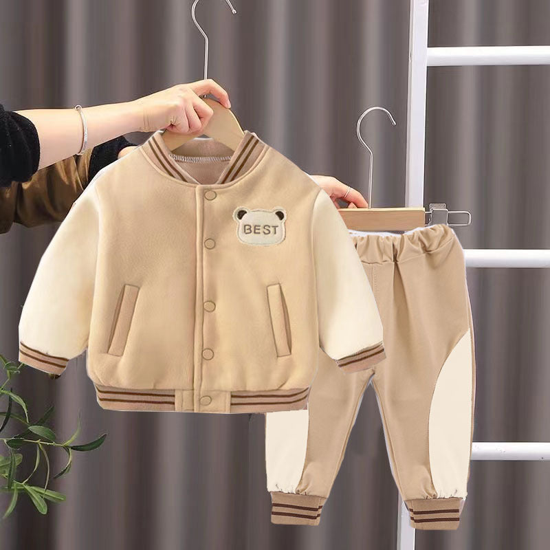 Baby Varsity Jacket Set - Black White Baseball Style Outfit for Boys 0-5 Years | MTS-Glamou