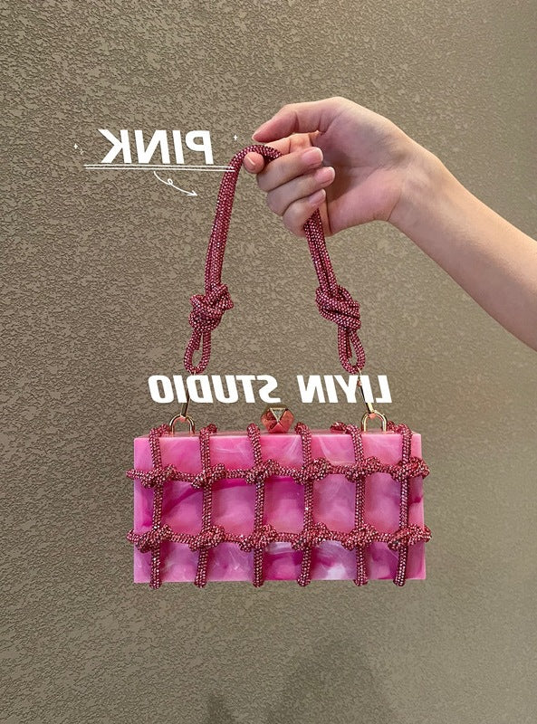 Luxury Quilted Diamond Chain Handbag - Designer Acrylic Marbled Evening Bag