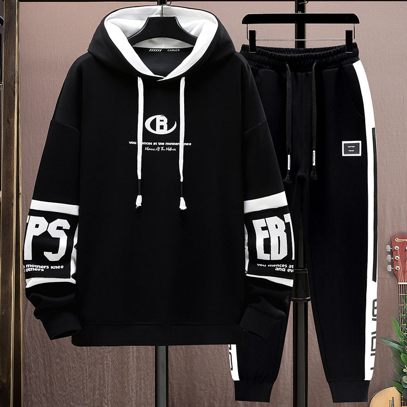 Men's Black Tracksuit Set - Hooded Sweatshirt & Joggers Sports Suit