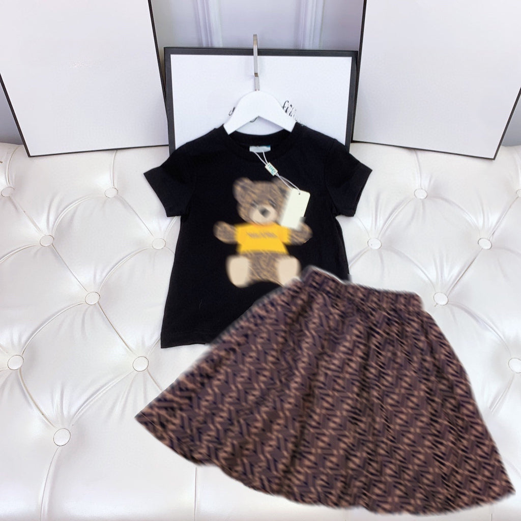 Girls two-piece suit baby summer fashionable full print skirt