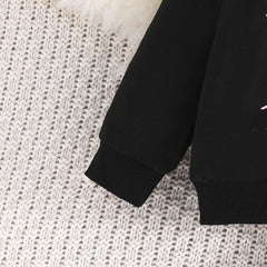 Baby pattern bow hooded sweatshirt casual color-blocked trousers two-piece set