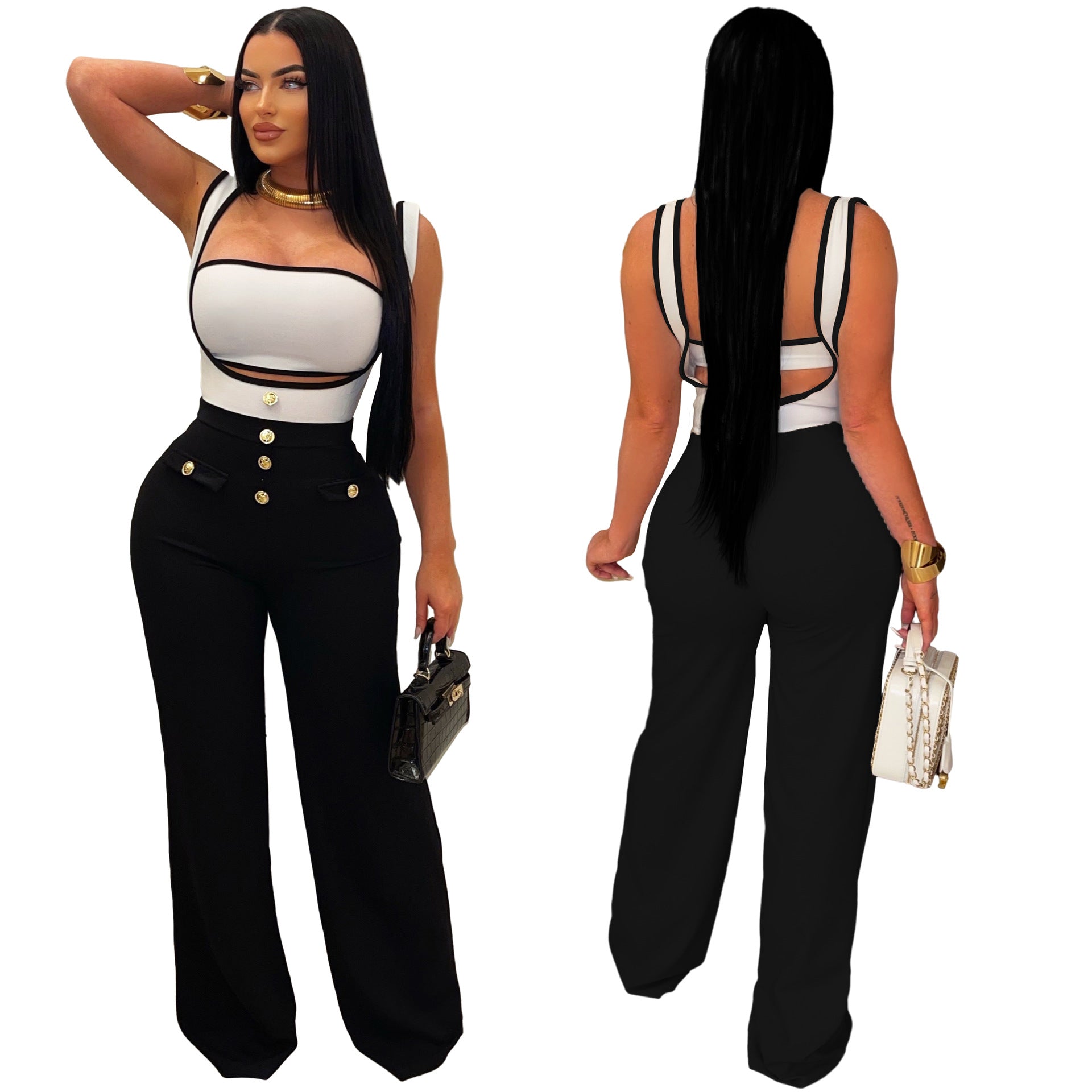 S2401 European and American women's clothing cross-border supply Fashionable casual strap bandeau suit jumpsuit