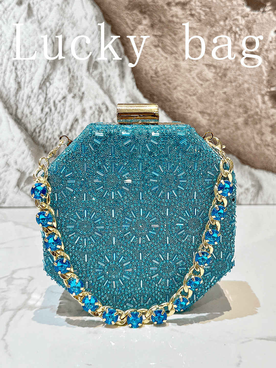 Cross border luxury hot diamond decoration blue dinner bag ladies personality mini handbag chain bag evening bag wholesale