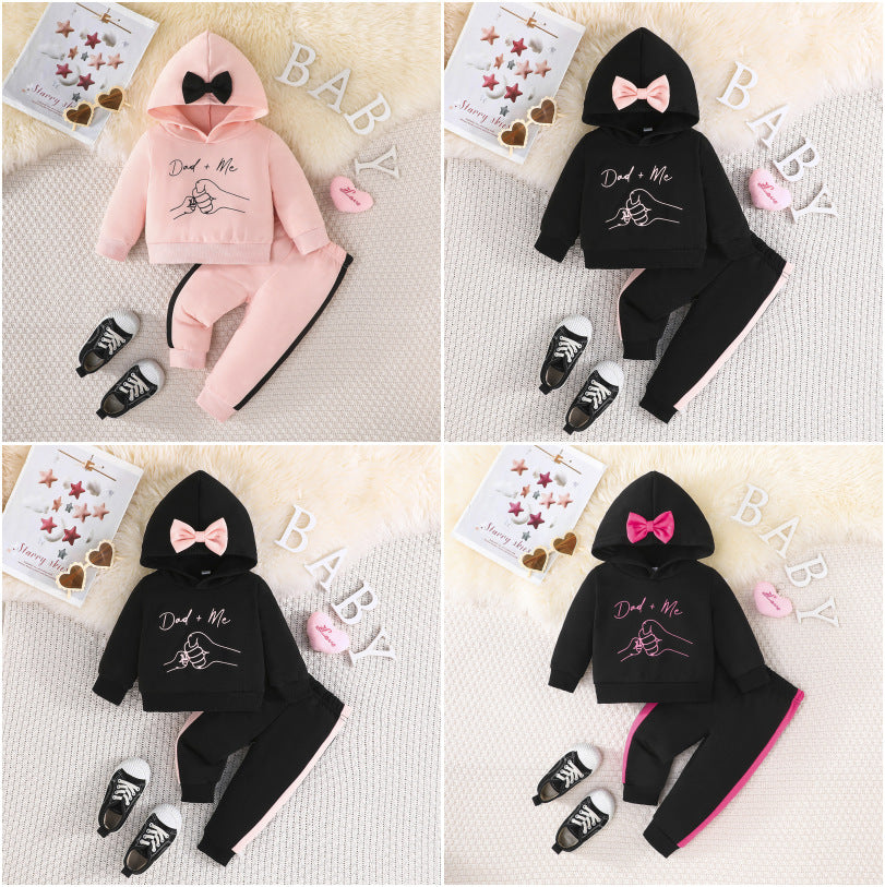 Dad Baby sweatshirt casual color-blocked trousers two-piece set